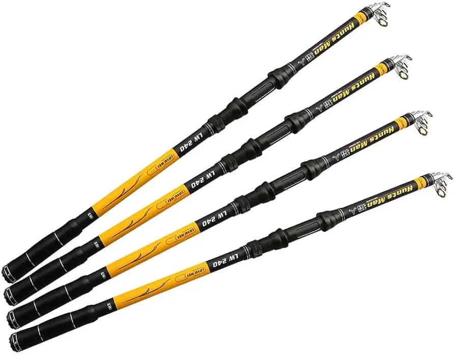 Extended length view of Xin Long Wei telescopic spinning fishing rod showing long casting capability