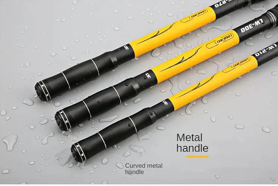 Strong metal handle and grip design of Xin Long Wei telescopic fishing rod for better control