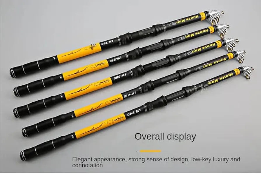 Complete set of Xin Long Wei telescopic fishing rods showing different sizes and premium build quality